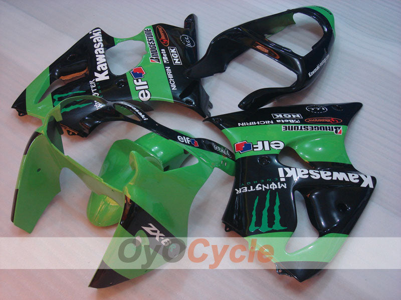 Injection Fairing kit for 00-02 NINJA ZX-6R - Green, Black - Monster #OYO87901719