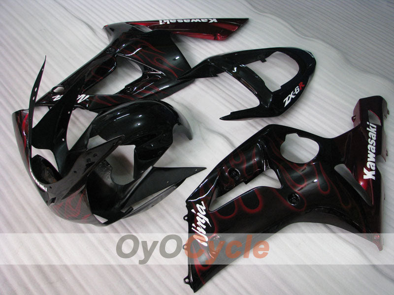 Injection Fairing kit for 03-04 NINJA ZX-6R - Red, Black - Flame #OYO87901804 Secondary image