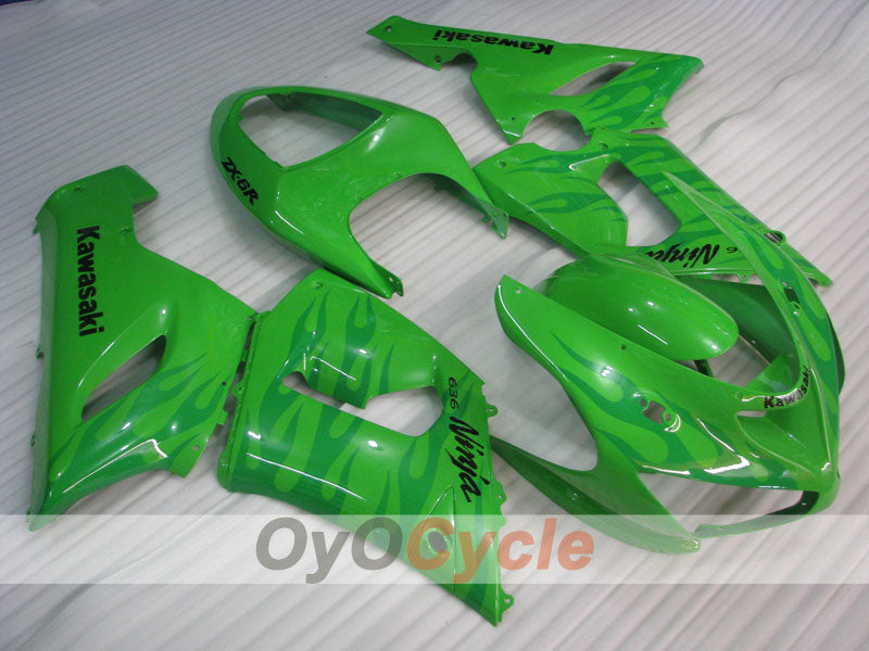 Injection Fairing kit for 05-06 NINJA ZX-6R - Green - Flame #OYO87901869 Main image