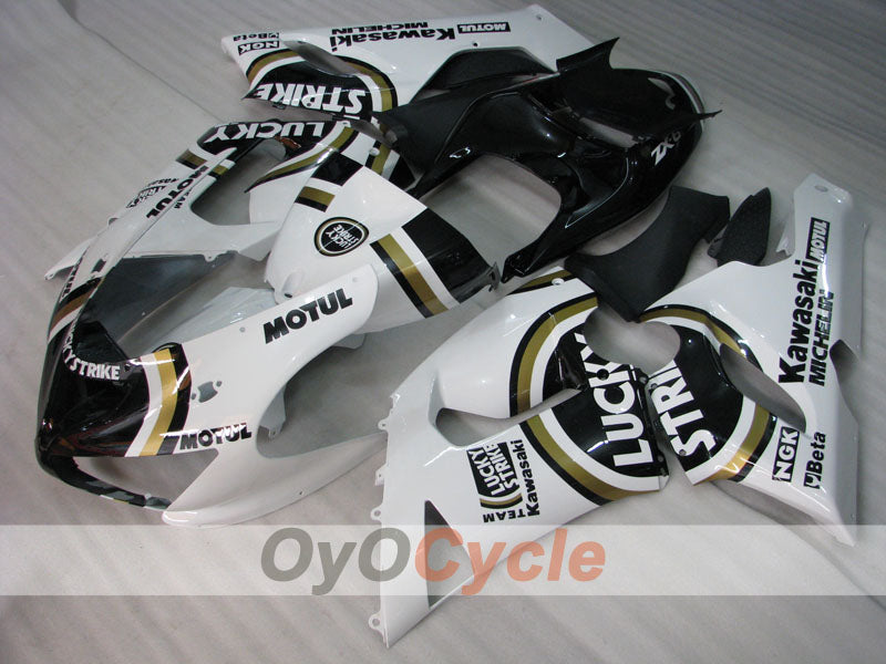 Injection Fairing kit for 05-06 NINJA ZX-6R - White, Black - Lucky Strike #OYO87901871