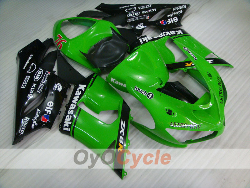 Injection Fairing kit for 05-06 NINJA ZX-6R - Green, Black - Nakano #OYO87901889 Main image