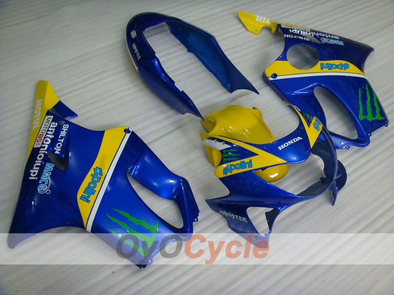 Injection Fairing kit for 99-00 CBR600F4 - Yellow, Blue - Monster, MOTUL #OYO87904844 Main image