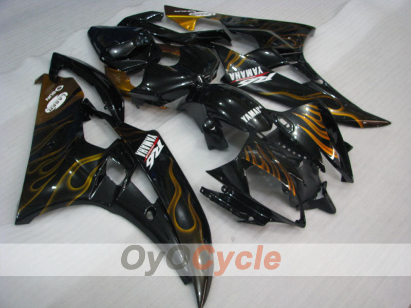 Injection Fairing kit for 06-07 YZF-R6 - Black, Gold - Flame #OYO87905884