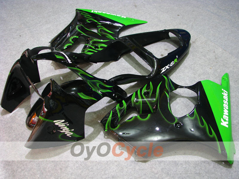 Injection Fairing kit for 00-02 NINJA ZX-6R - Green, Black - Flame #OYO87906025