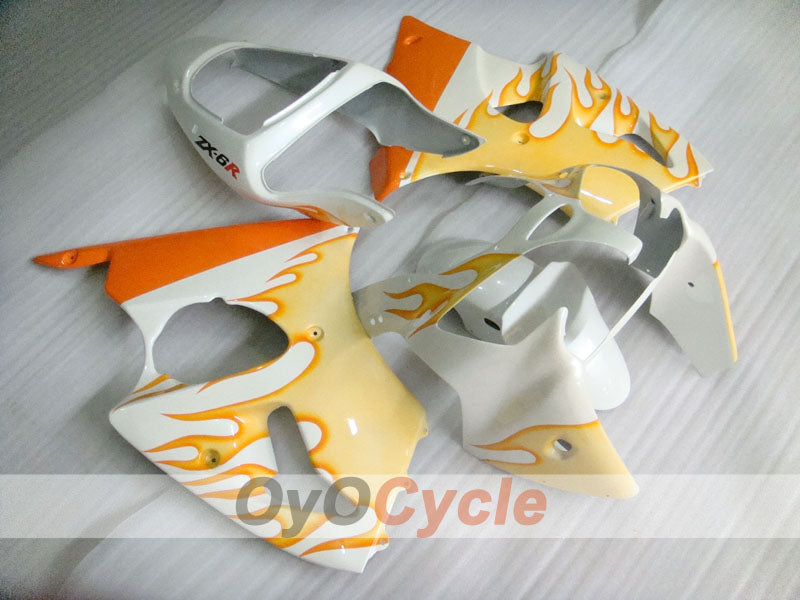 Injection Fairing kit for 00-02 NINJA ZX-6R - Orange, White - Flame #OYO87906030 Main image