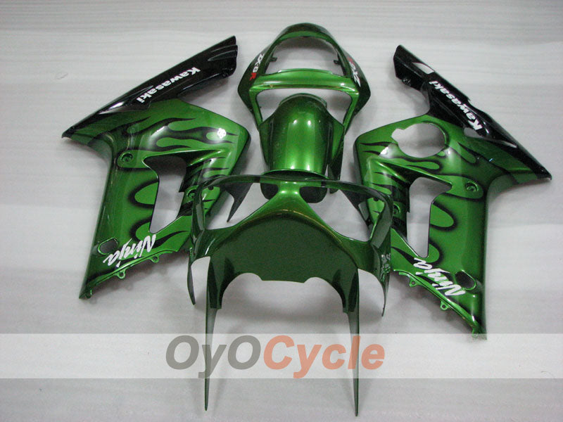 Injection Fairing kit for 03-04 NINJA ZX-6R - Green, Black - Flame #OYO87906038