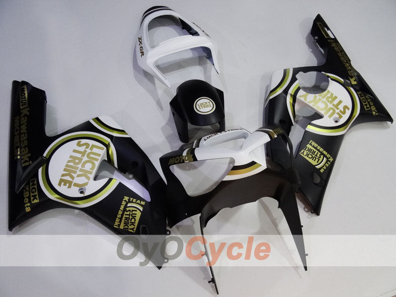 Injection Fairing kit for 03-04 NINJA ZX-6R - White, Black - Lucky Strike #OYO87906041