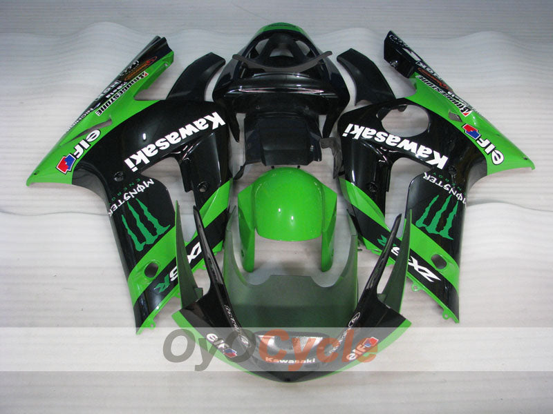 Injection Fairing kit for 03-04 NINJA ZX-6R - Green, Black - Monster #OYO87906043