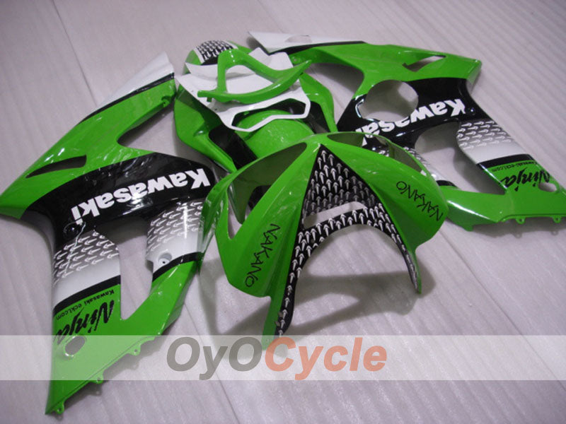 Injection Fairing kit for 03-04 NINJA ZX-6R - Green, Black - Nakano #OYO87906044 Main image