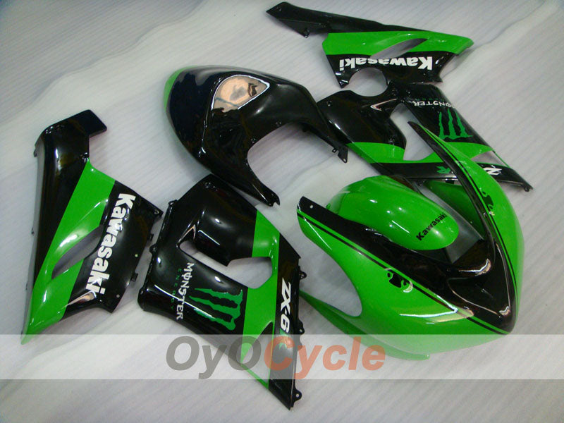 Injection Fairing kit for 05-06 NINJA ZX-6R - Green, Black - Monster #OYO87906052