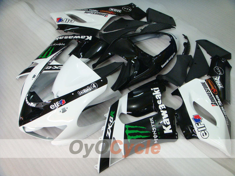 Injection Fairing kit for 05-06 NINJA ZX-6R - White, Black - Monster #OYO87906053