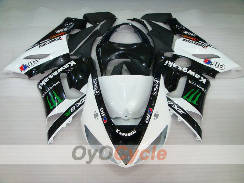 Injection Fairing kit for 05-06 NINJA ZX-6R - White, Black - Monster #OYO87906053