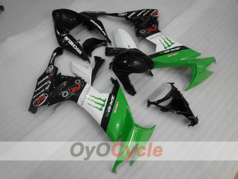 Injection Fairing kit for 08-10 NINJA ZX-10R - Green, White, Black - Monster #OYO87906104
