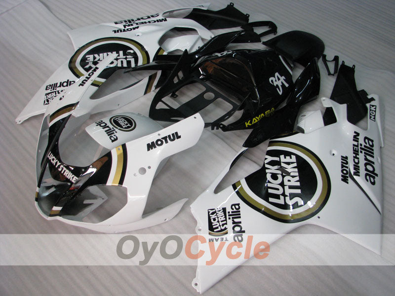 Fairing kit for 03-06 Aprilia RSV1000R - White, Black - Lucky Strike #OYO87906292 Main image