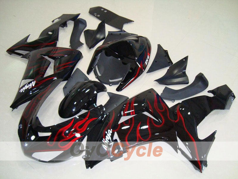 Injection Fairing kit for 06-07 NINJA ZX-10R - Red, Black - Flame #OYO87901618 Main image