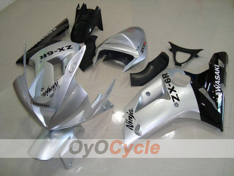 Injection Fairing kit for 03-04 NINJA ZX-6R - Black, Silver - Factory Style #OYO87901792 Main image