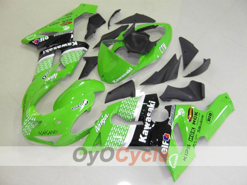 Injection Fairing kit for 05-06 NINJA ZX-6R - Green, Black - Nakano #OYO87901892 Main image