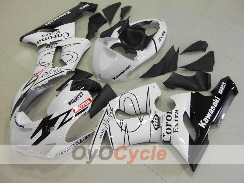 Injection Fairing kit for 05-06 NINJA ZX-6R - White, Black - Corona #OYO87901822
