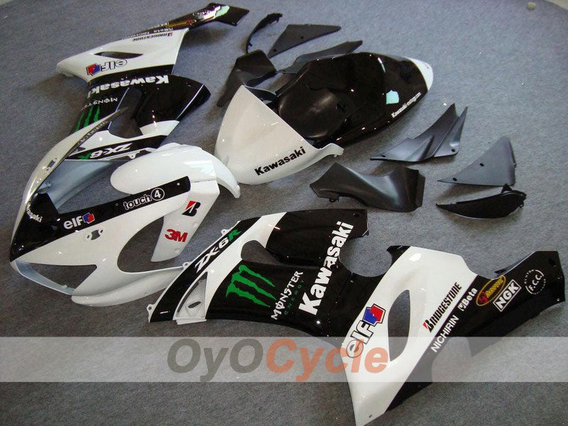 Injection Fairing kit for 05-06 NINJA ZX-6R - White, Black - Monster #OYO87901884 Main image